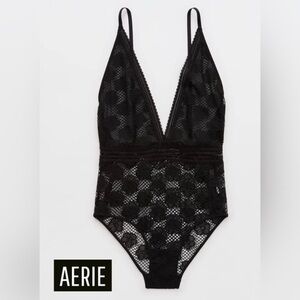 Aerie Black Lace Plunge Bodysuit Valentine’s Day Date Night Sexy Feminine Small